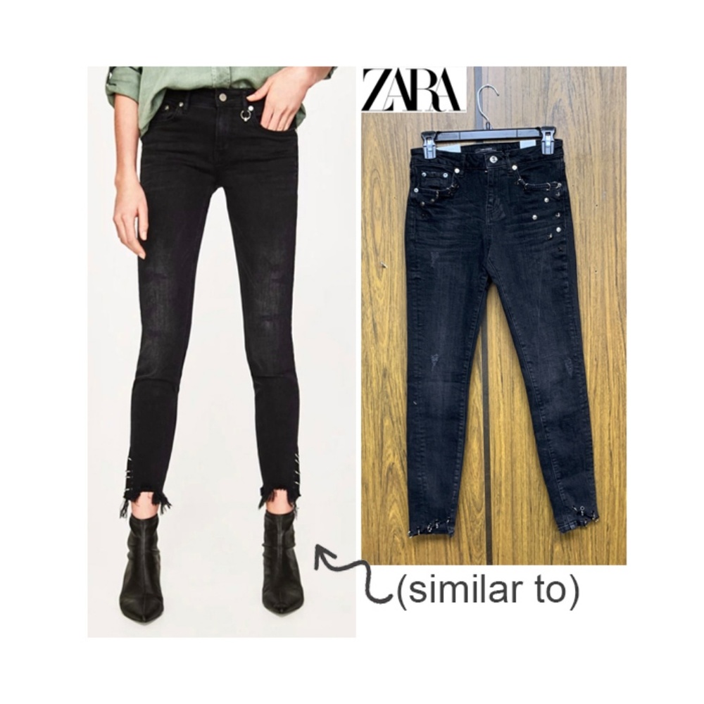 NEW Zara Black Studded Skinny Jeans Metal Pierced